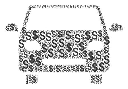 Car composition of dollars. Vector dollar currency pictograms are composed into car illustration.のイラスト素材