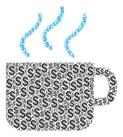 Coffee Cup mosaic of dollar symbols. Vector dollar icons are composed into coffee cup collage.のイラスト素材