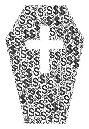 Coffin collage of dollar symbols. Vector dollar currency pictograms are united into coffin composition.のイラスト素材