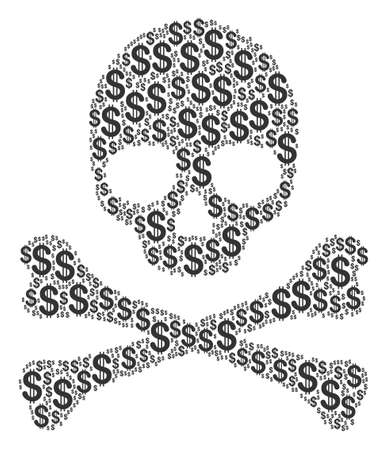 Death Skull collage of dollars. Vector dollar symbols are combined into death skull illustration.のイラスト素材