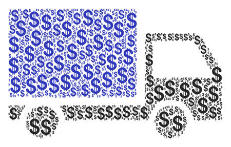 Delivery Lorry mosaic of dollars. Vector dollar currency icons are combined into delivery lorry mosaic.のイラスト素材