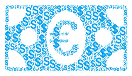 Euro Banknote collage of dollar symbols. Vector dollar pictograms are composed into euro banknote mosaic.のイラスト素材