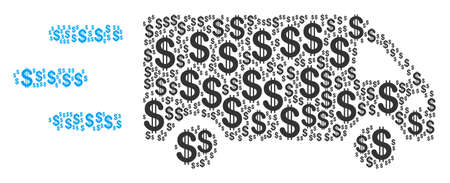 Fast Delivery Car collage of american dollars. Vector dollar currency pictograms are composed into fast delivery car mosaic.のイラスト素材