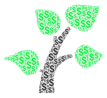 Flora Plant mosaic of dollar symbols. Vector dollar icons are grouped into flora plant illustration.のイラスト素材