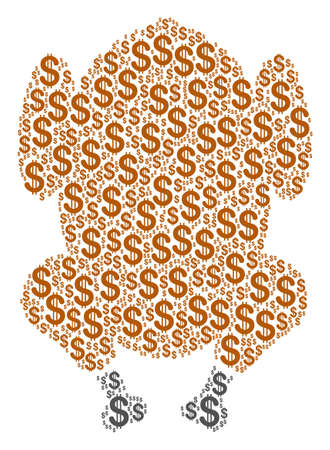 Fried Chicken composition of dollars. Vector dollar currency pictograms are composed into fried chicken collage.のイラスト素材