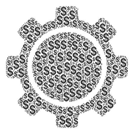 Gear collage of dollars. Vector dollar currency icons are united into gear composition.のイラスト素材