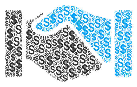 Handshake collage of dollar symbols. Vector dollar pictograms are united into handshake composition.のイラスト素材