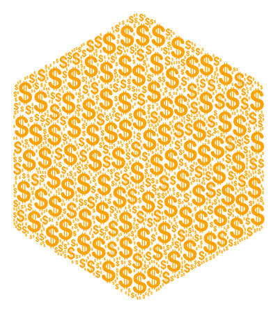 Hexagon Figure mosaic of dollar symbols. Vector dollar icons are united into hexagon figure illustration.のイラスト素材