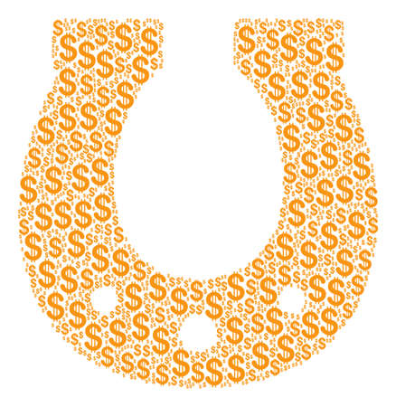 Horseshoe composition of dollar symbols. Vector dollar pictograms are grouped into horseshoe illustration.のイラスト素材