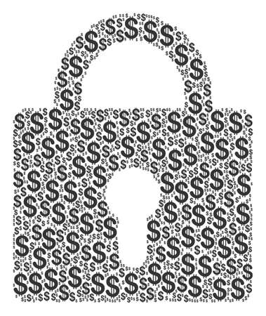 Lock mosaic of dollars. Vector dollar pictograms are united into lock composition.のイラスト素材
