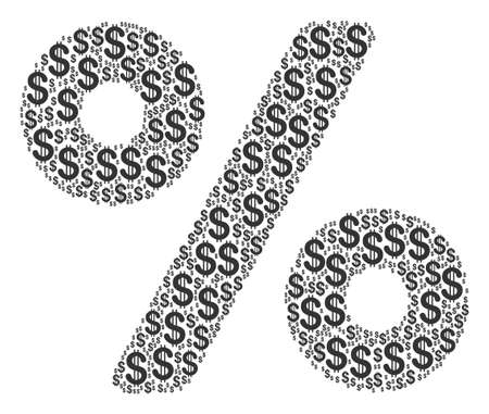 Percent collage of dollars. Vector dollar icons are combined into percent illustration.のイラスト素材