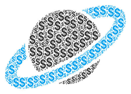 Planet Saturn mosaic of dollars. Vector dollar currency symbols are composed into planet saturn illustration.のイラスト素材