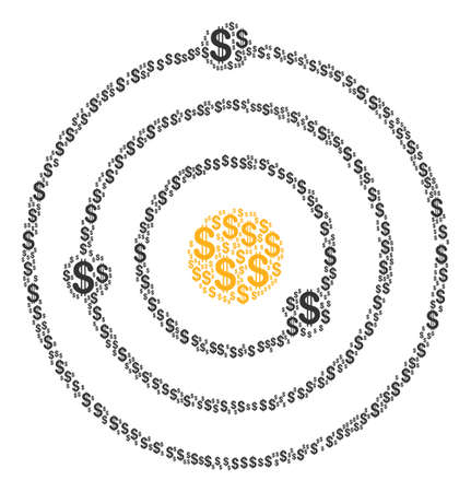 Solar System collage of dollar symbols. Vector dollar currency icons are combined into solar system mosaic.のイラスト素材