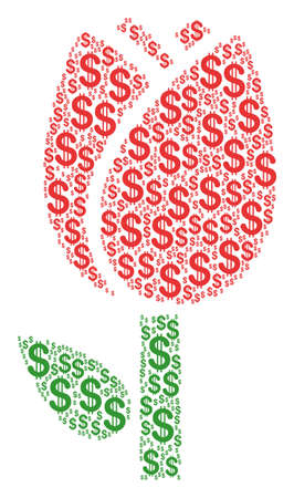 Tulip composition of american dollars. Vector dollar currency icons are grouped into tulip collage.のイラスト素材