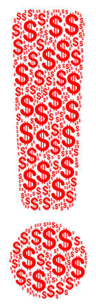 Exclamation Sign composition of dollar symbols. Vector dollar currency symbols are composed into exclamation sign mosaic.のイラスト素材