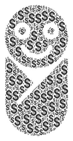 Newborn mosaic of dollar symbols. Vector dollar currency pictograms are grouped into newborn composition.のイラスト素材