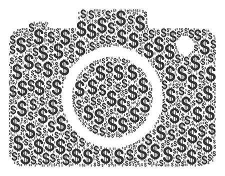 Photo Camera collage of american dollars. Raster dollar currency pictograms are organized into photo camera illustration.の写真素材