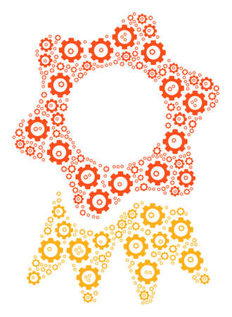 Award mosaic of gearwheels. Vector mechanical wheel parts are organized into award figure.のイラスト素材