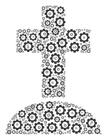 Cemetery collage of vector gears. Vector cogwheel symbols are composed into cemetery figure.のイラスト素材