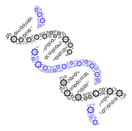 DNA Spiral collage of gearwheels. Vector cog wheel icons are organized into dna spiral pattern.のイラスト素材