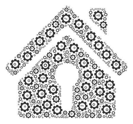 Home Keyhole composition of cogs. Vector gear items are composed into home keyhole mosaic.のイラスト素材