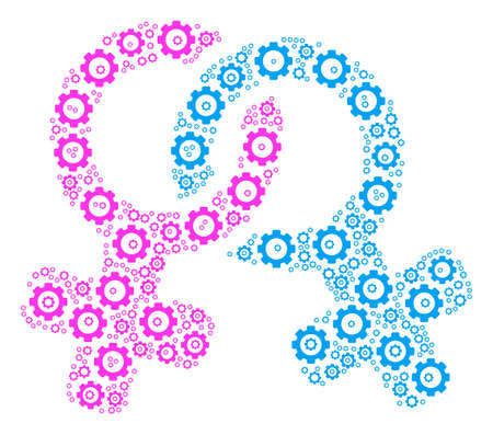 Lesbi Symbol composition of gearwheels. Vector gear symbols are united into lesbi symbol figure.のイラスト素材
