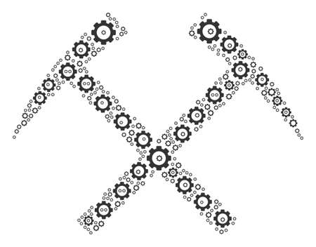 Mining Hammers composition of gear components. Vector gear wheel parts are composed into mining hammers shape.のイラスト素材
