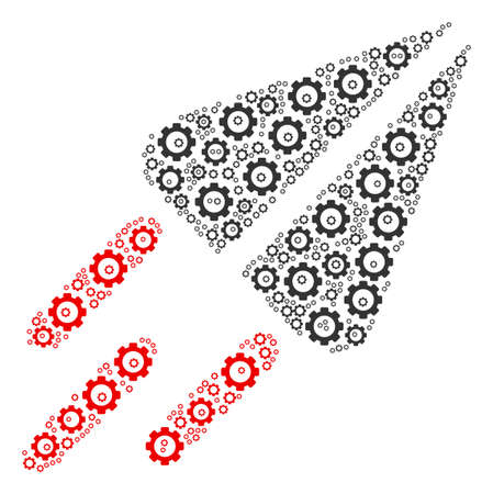 Space Ship mosaic of cog wheels. Vector gear pictograms are organized into space ship composition.のイラスト素材