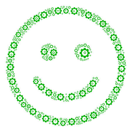 Glad Smiley composition of cogs. Raster gear items are composed into glad smiley mosaic.の写真素材