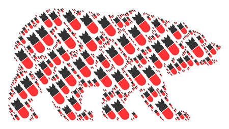 Bear pattern combined of aviation bomb elements. Vector aviation bomb items are organized into conceptual bear collage.のイラスト素材