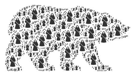 Bear collage organized of death scytheman icons. Vector death scytheman design elements are composed into mosaic bear collage.のイラスト素材
