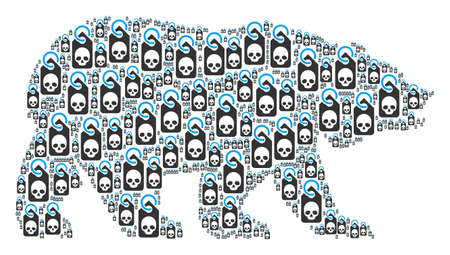 Bear concept made of death skull tag icons. Vector death skull tag items are combined into mosaic bear composition.のイラスト素材