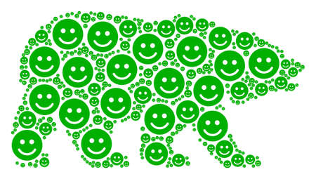 Bear concept made of glad smile icons. Vector glad smile items are combined into mosaic bear pattern.のイラスト素材