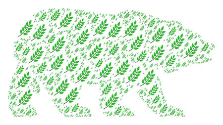 Bear pattern organized of leaf branch elements. Vector leaf branch items are composed into geometric bear composition.のイラスト素材