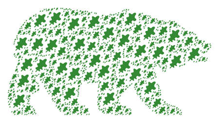 Bear composition organized of oak leaf pictograms. Vector oak leaf items are organized into mosaic bear composition.のイラスト素材