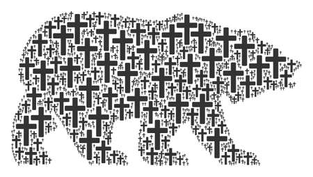 Bear pattern composed of religious cross pictograms. Vector religious cross elements are united into conceptual bear composition.のイラスト素材