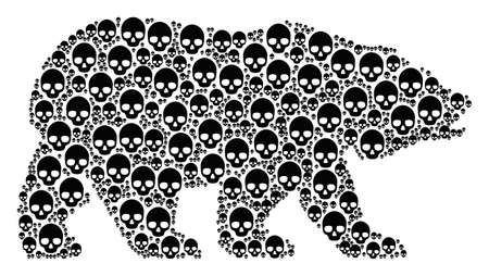 Bear mosaic designed of skull elements. Vector skull design elements are united into conceptual bear illustration.のイラスト素材