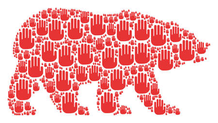 Bear concept done of stop hand elements. Vector stop hand elements are organized into conceptual bear illustration.のイラスト素材