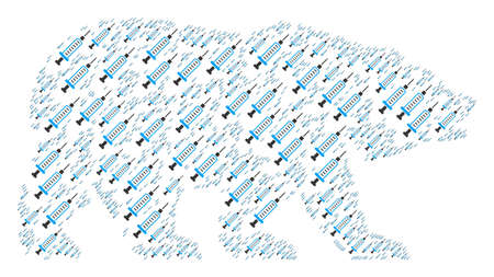 Bear composition constructed of syringe design elements. Vector syringe design elements are united into geometric bear illustration.のイラスト素材