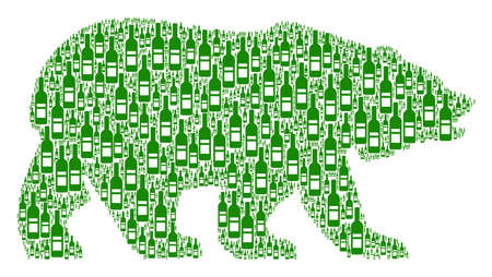 Bear mosaic composed of wine bottle pictograms. Vector wine bottle icons are united into geometric bear composition.のイラスト素材