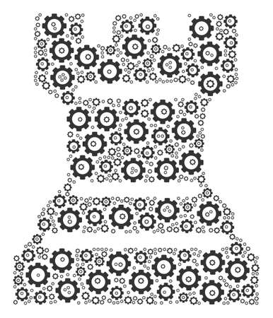 Chess Tower composition of cogwheels. Vector cog wheel items are organized into chess tower mosaic.のイラスト素材