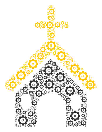 Christian Church mosaic of gear components. Vector mechanical wheel parts are organized into christian church composition.のイラスト素材