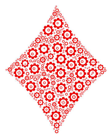 Diamonds Suit mosaic of gear wheels. Vector tooth gear symbols are composed into diamonds suit pattern.のイラスト素材