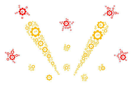 Fireworks Explosion mosaic of tooth gears. Vector cogwheel symbols are composed into fireworks explosion composition.のイラスト素材