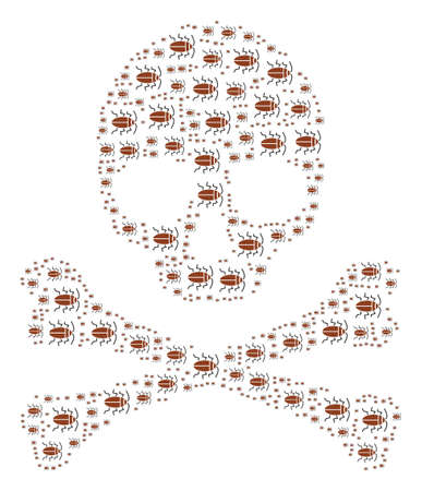Skull collage combined of cockroach icons. Vector cockroach items are composed into geometric dangerous pattern.のイラスト素材