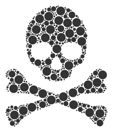 Skull mosaic organized of filled circle pictograms. Vector filled circle pictograms are organized into mosaic evil collage.のイラスト素材