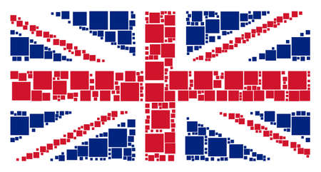 UK Flag pattern combined of filled square pictograms. Vector filled square items are united into mosaic United Kingdom flag collage.のイラスト素材