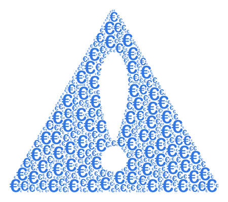 Warning Symbol concept composed of euro symbol icons. Vector euro symbol design elements are combined into mosaic notice triangle sign composition.のイラスト素材