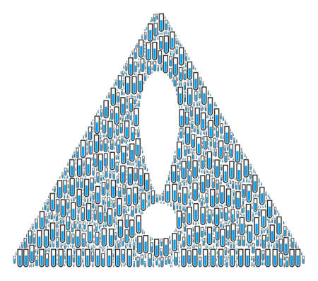 Danger Triangle Sign pattern organized of test tube design elements. Vector test tube items are combined into geometric dangerous sign composition.のイラスト素材