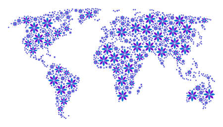 Geographic atlas pattern created of abstract flower icons. Vector abstract flower elements are organized into geometric geographic illustration.のイラスト素材